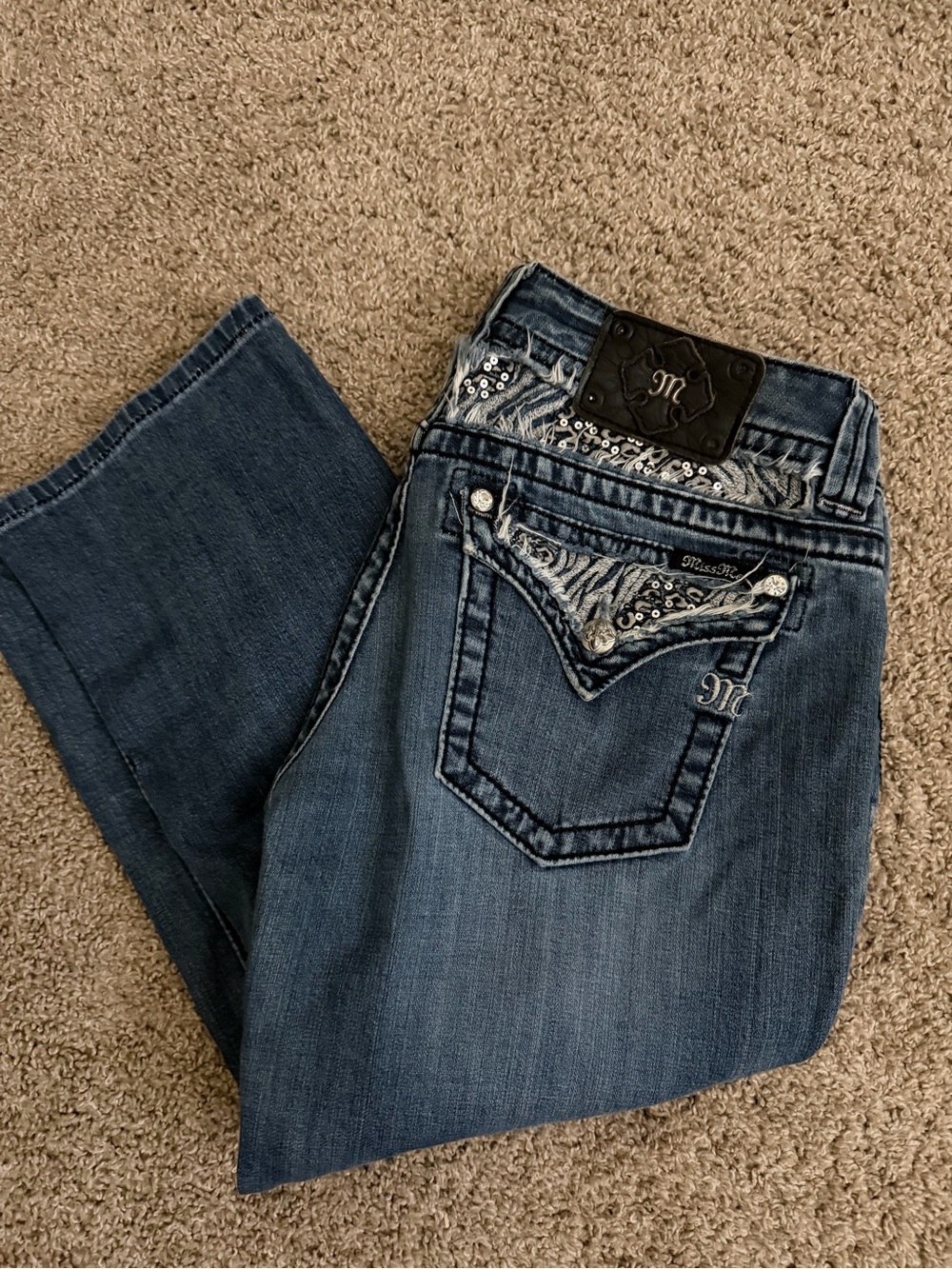 Miss Me Blue Distressed Pocket Bootcut Jeans